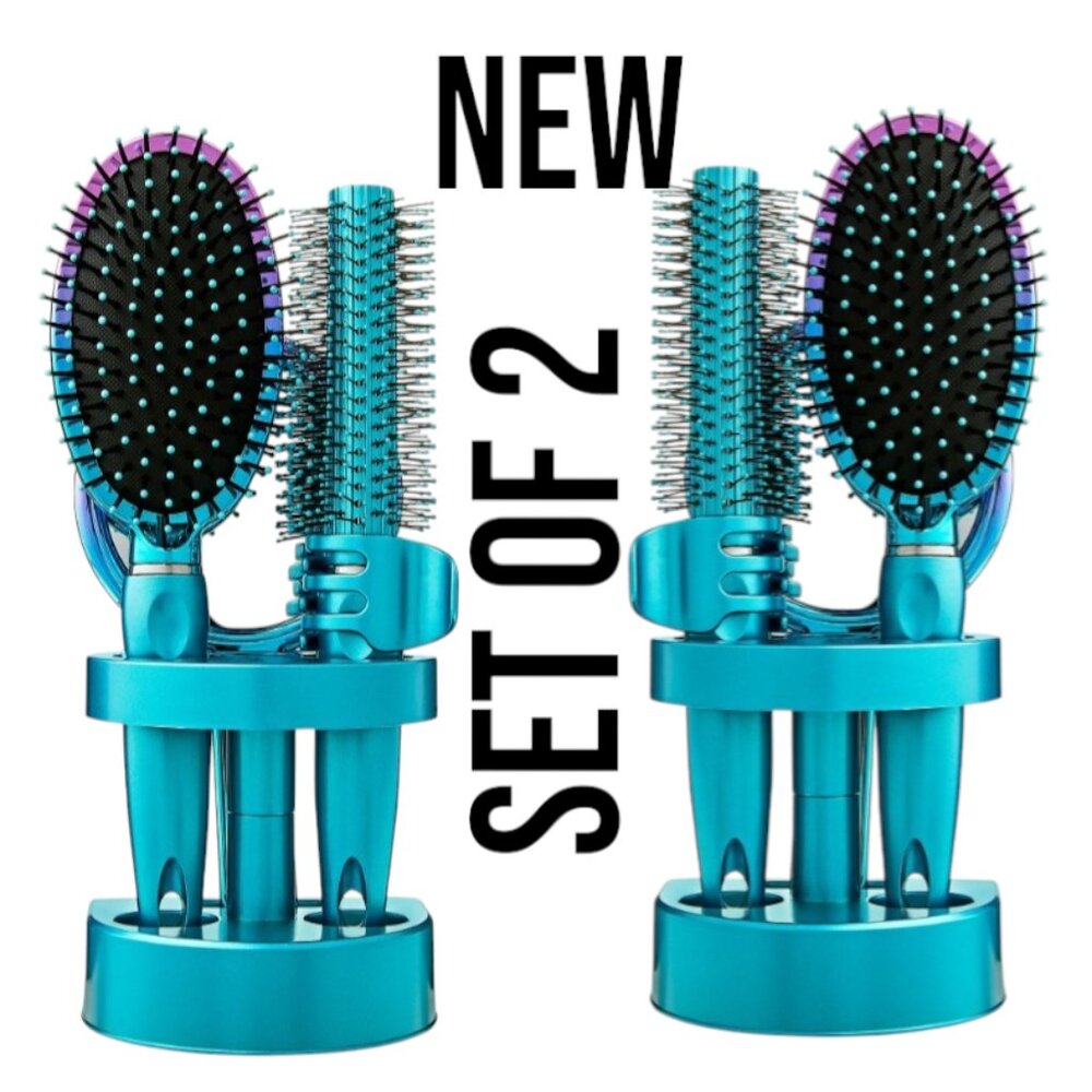 NEW SET OF 2 Bundle 5-Piece Hairbrush Brush Hand Mirror Beauty Brushes Pink Hair